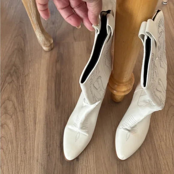 ROMWE White Heeled Cowgirl western style vegan leather Boots size 9 - Picture 7 of 9